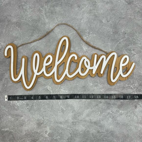 NWT Welcome Sign Front Door Wall Hanging Decor Minimalist White Brown - Picture 10 of 11